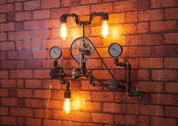 Необычный светильник из труб в индустриальном стиле